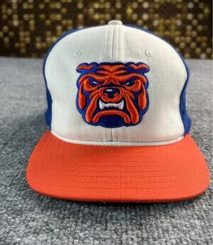 Y2k JDub Bulldog Flexfit Stretch M/L Blue White Orange Flat Bill Baseball Cap